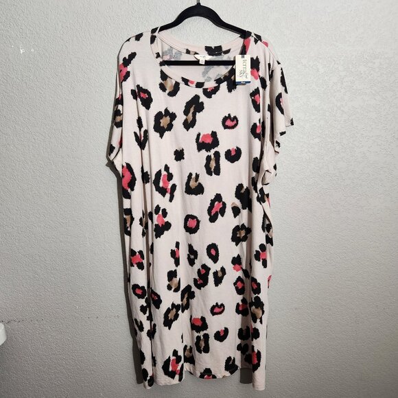 Terra & Sky Dress Womens 3X Leopard Print Flutter Sleeve T-Shirt Dress Beige Bla - Picture 1 of 14